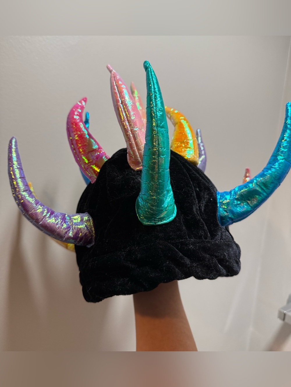 Plush Spiky Viking Iridescent Kids/Adults Monster Hat Shiny Multicolor Horns
